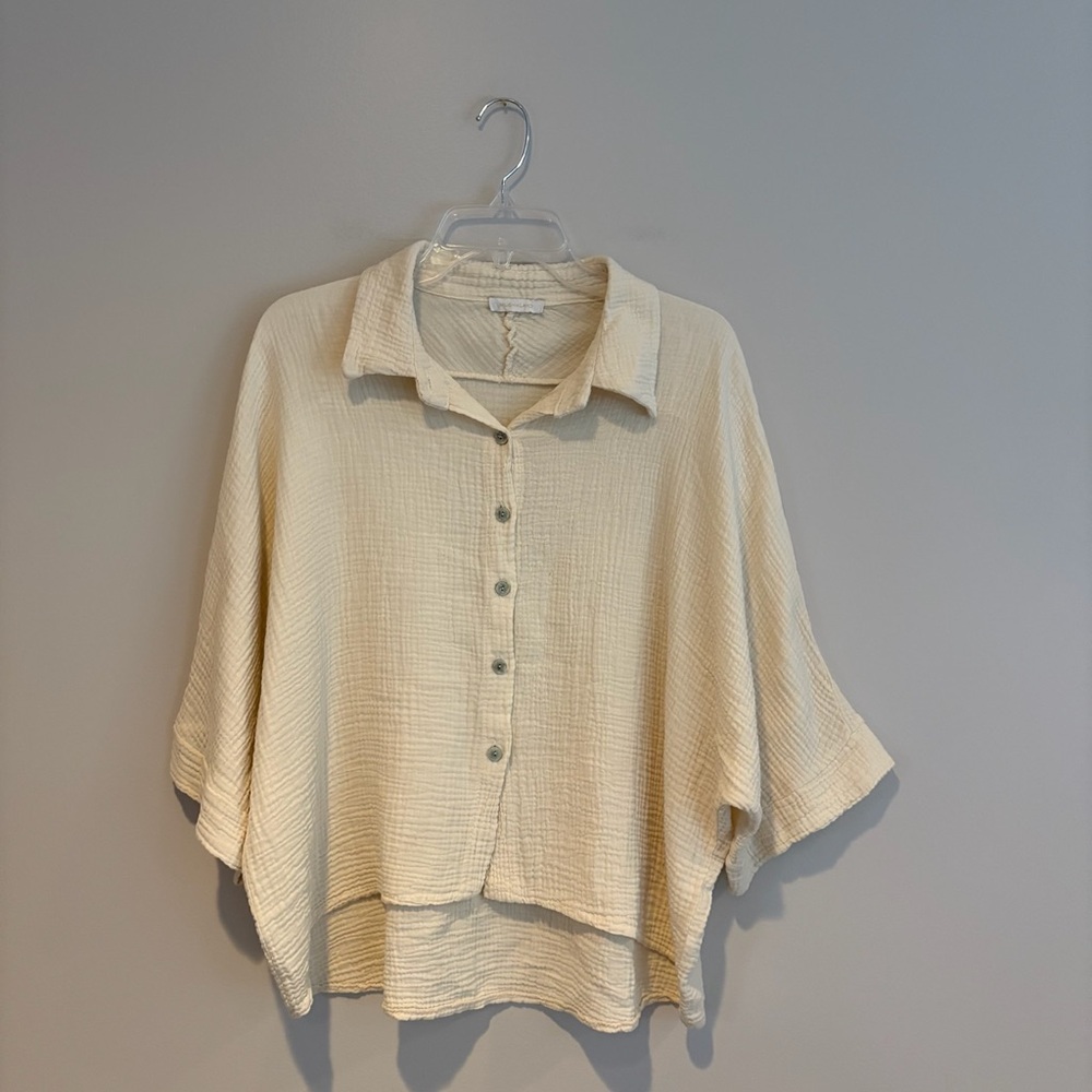 Milio-Milano 100% Cotton Cream Button-Down Drop Shoulder Women's Shirt